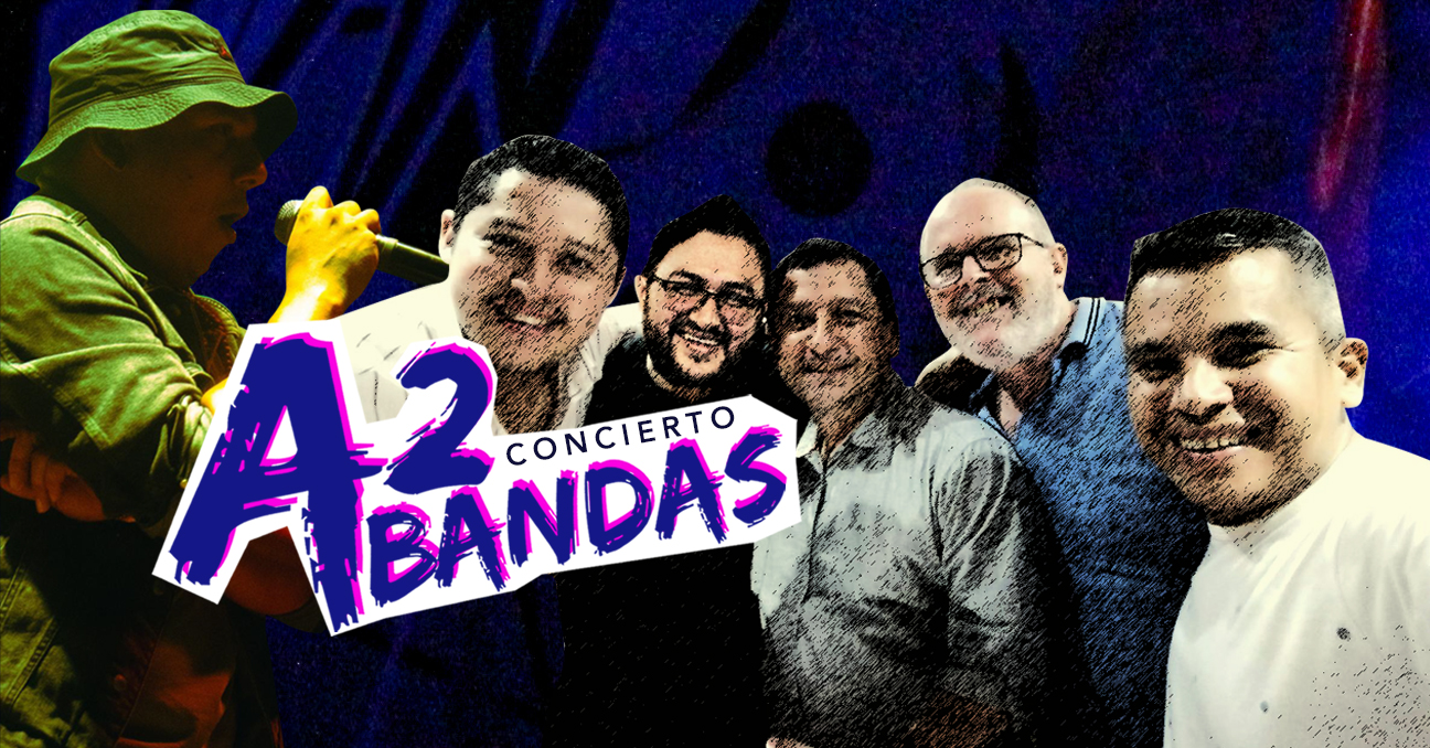 A la derecha aparece una fotografía del grupo CentroSur, a la izquierda otra del cantante de Rasfortis   Greenmoons, y en el centro el texto A2Bandas Concierto